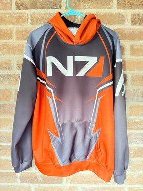 N7 Massive Effect Graphic Hoodie in Orange and Gray